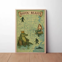 Bayou Beasts Vintage Adventure Map Cultural Poster PosterGoat