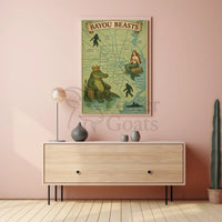 Bayou Beasts Vintage Adventure Map Cultural Poster PosterGoat