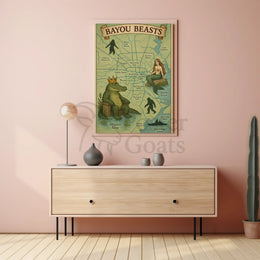 Bayou Beasts Vintage Adventure Map Cultural Poster PosterGoat