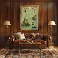 Bayou Beasts Vintage Adventure Map Cultural Poster PosterGoat