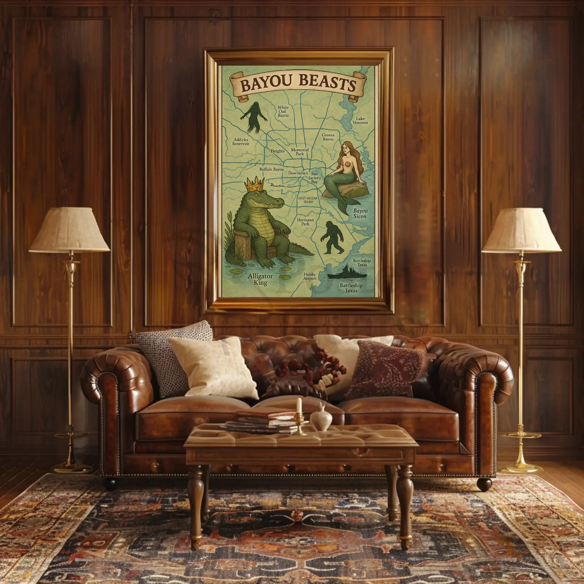 Bayou Beasts Vintage Adventure Map Cultural Poster PosterGoat