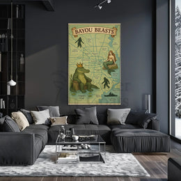 Bayou Beasts Vintage Adventure Map Cultural Poster PosterGoat