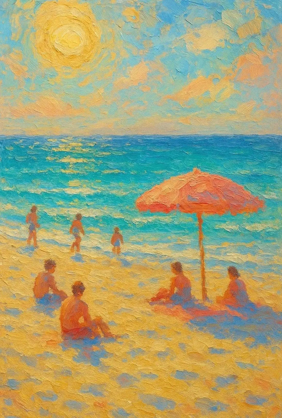 Beachside Bliss: Impressionist Summer Scene Travel Poster PosterGoat
