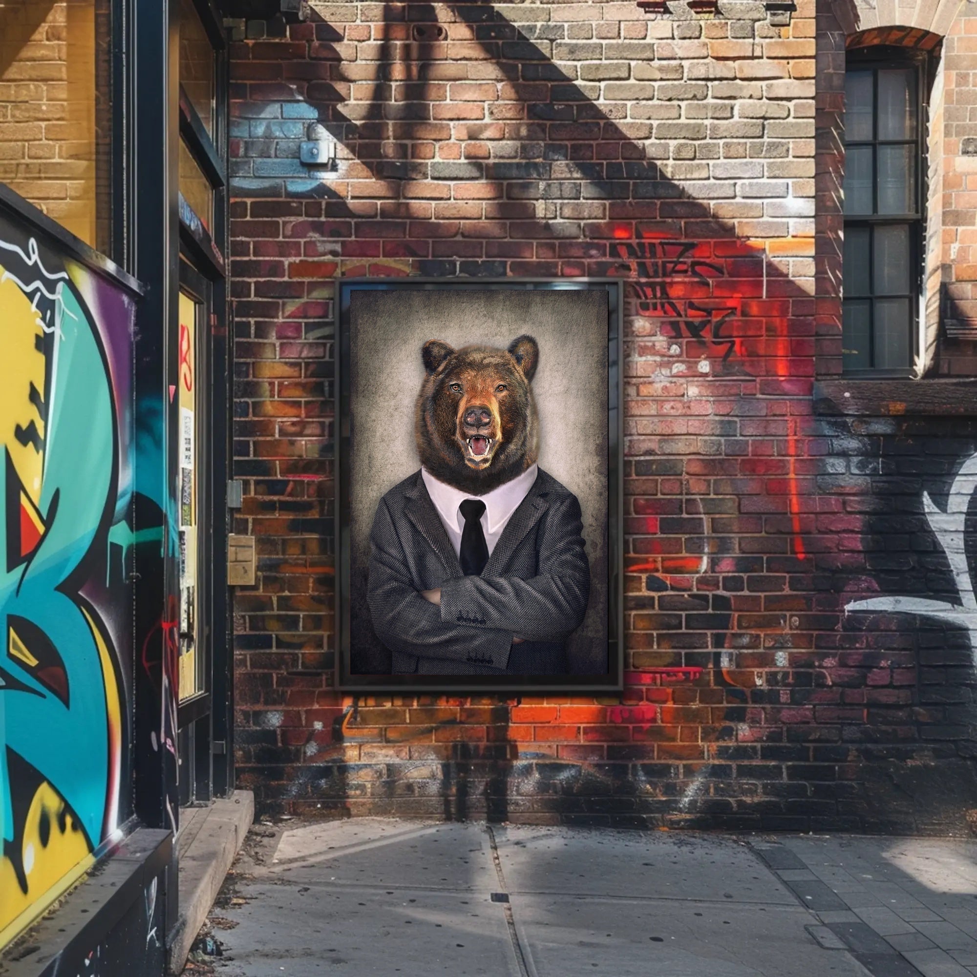 Bear in Business Suit Artistic Poster PosterGoat