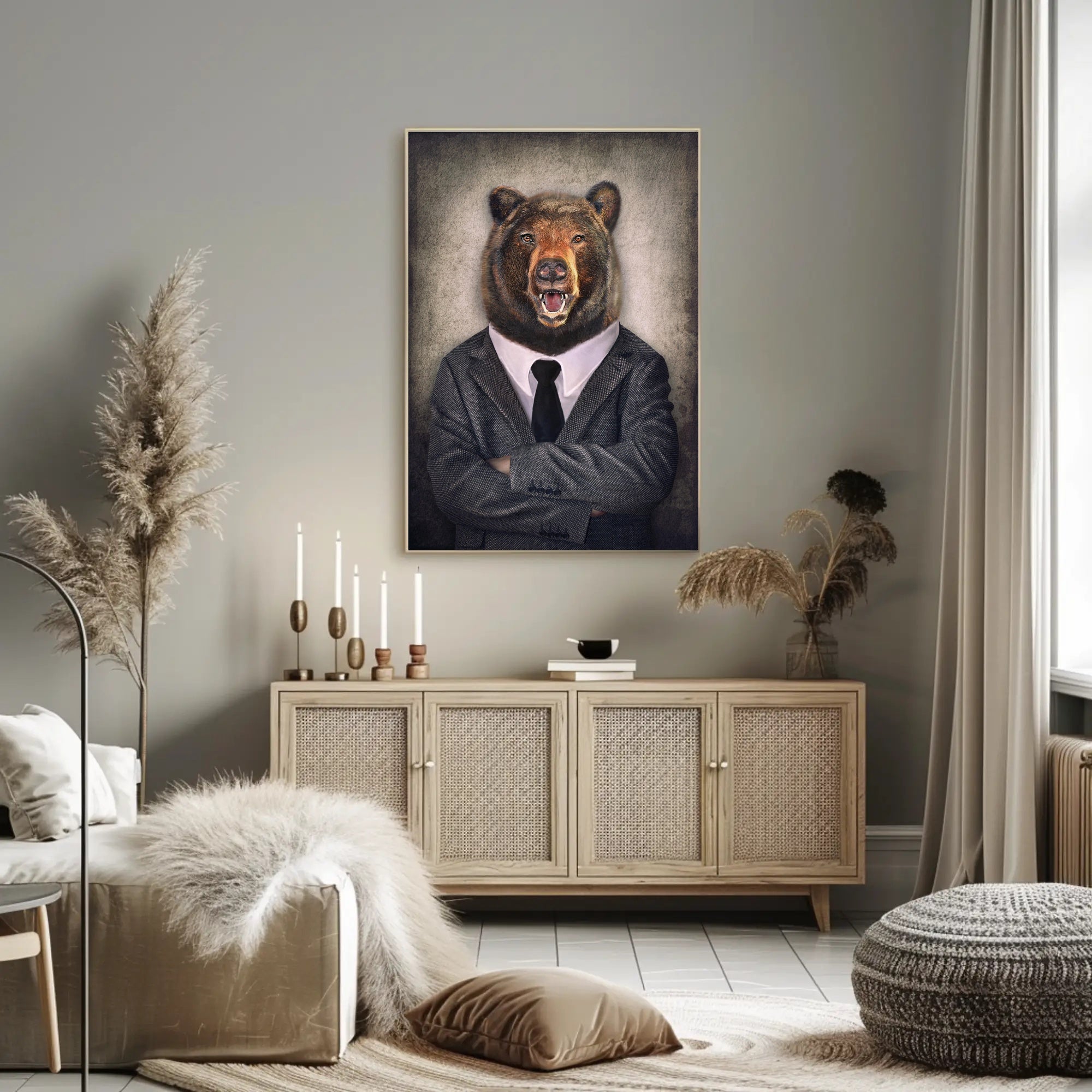 Bear in Business Suit Artistic Poster PosterGoat