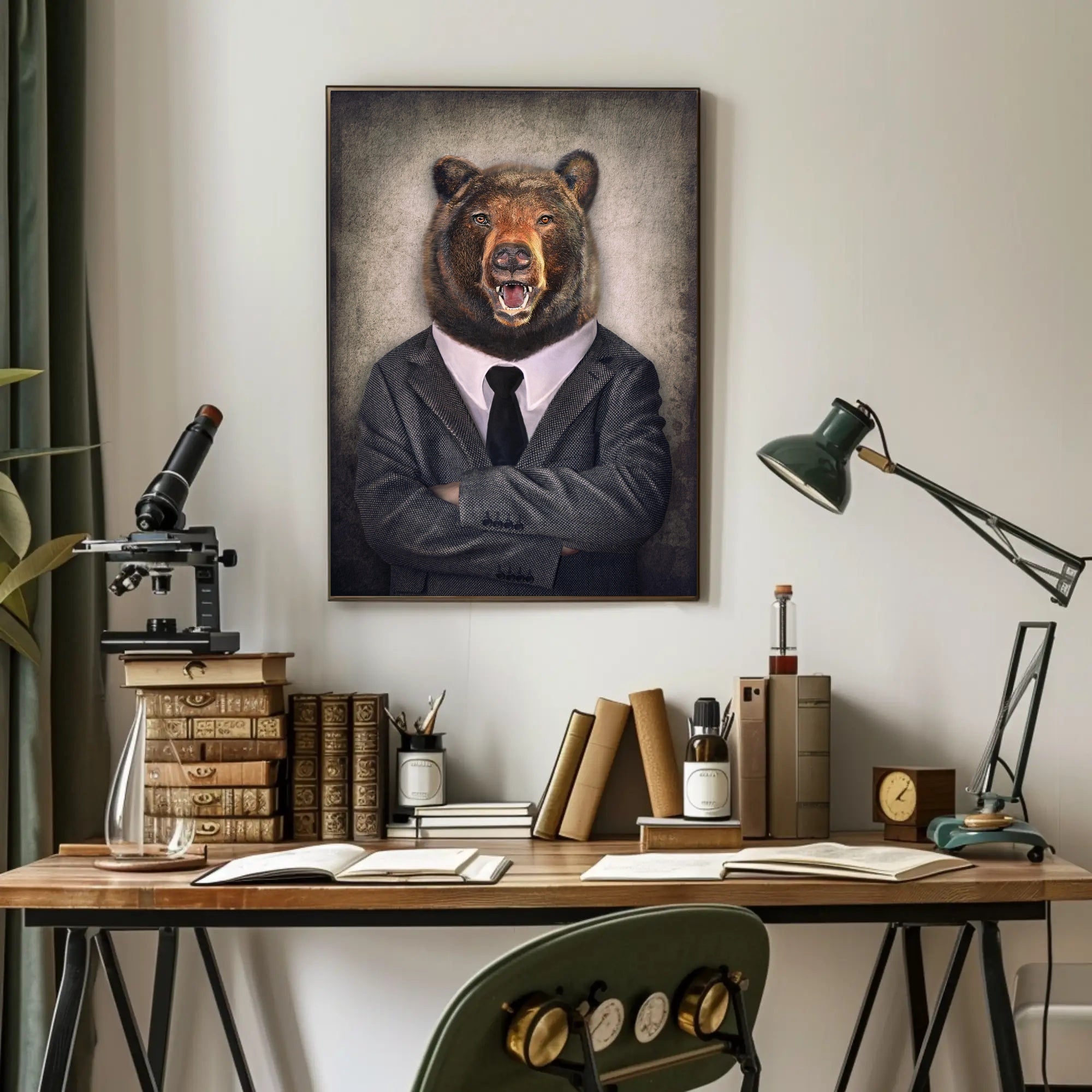 Bear in Business Suit Artistic Poster PosterGoat