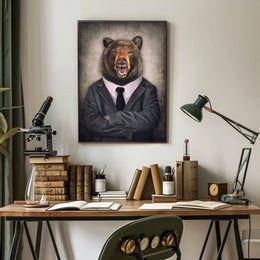 Bear in Business Suit Artistic Poster PosterGoat