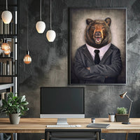 Bear in Business Suit Artistic Poster PosterGoat