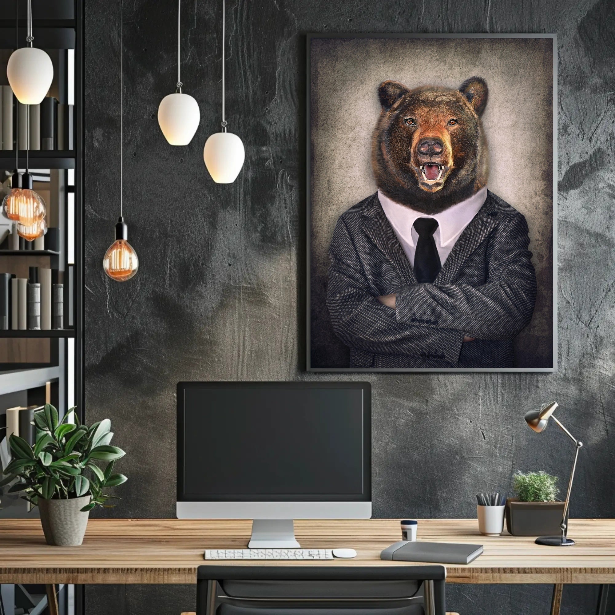 Bear in Business Suit Artistic Poster PosterGoat