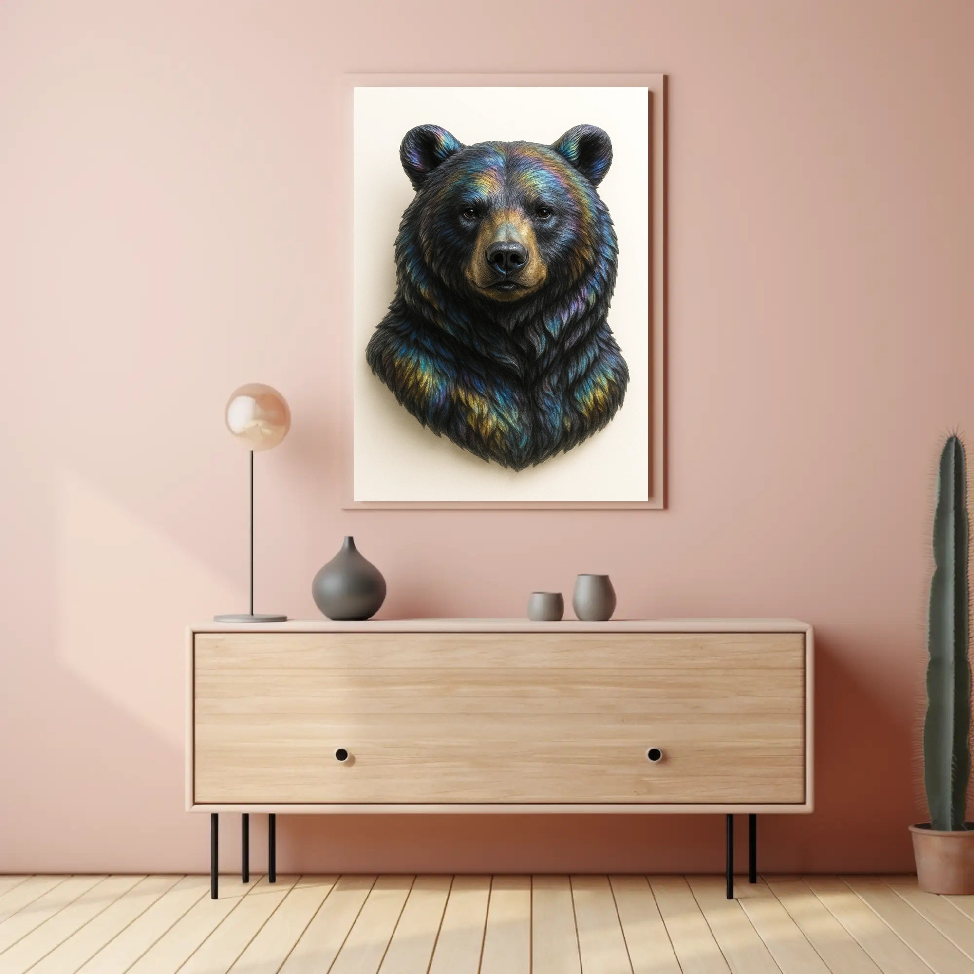 Bear's Face Iridescent Art: Captivating Animal Poster PosterGoat
