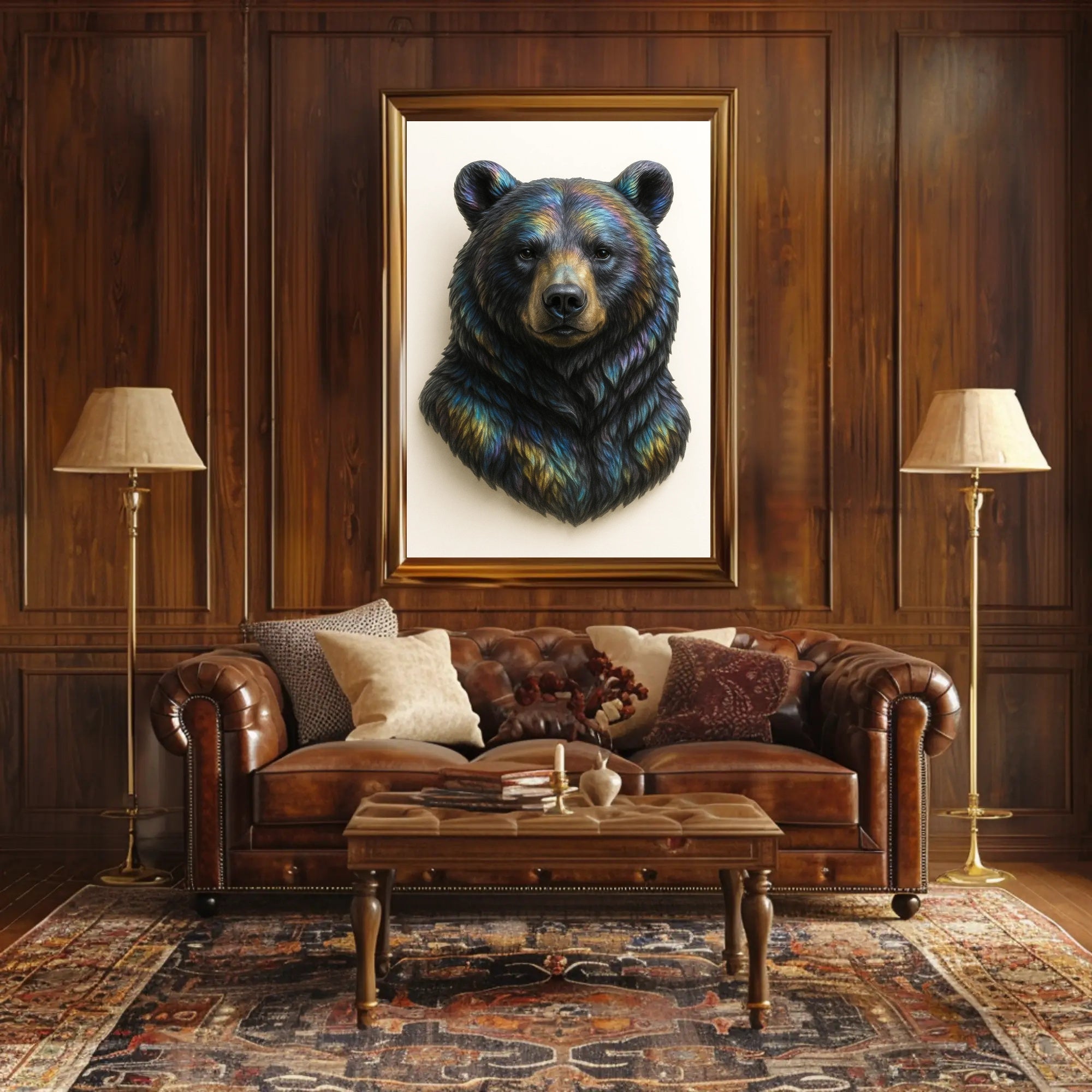 Bear's Face Iridescent Art: Captivating Animal Poster PosterGoat