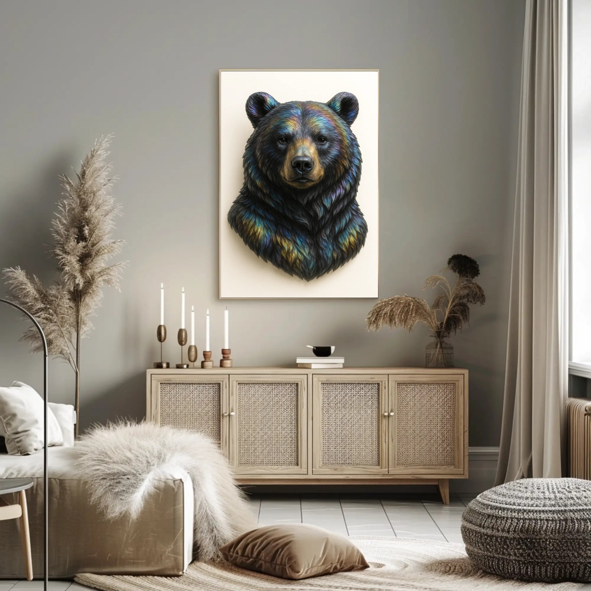 Bear's Face Iridescent Art: Captivating Animal Poster PosterGoat