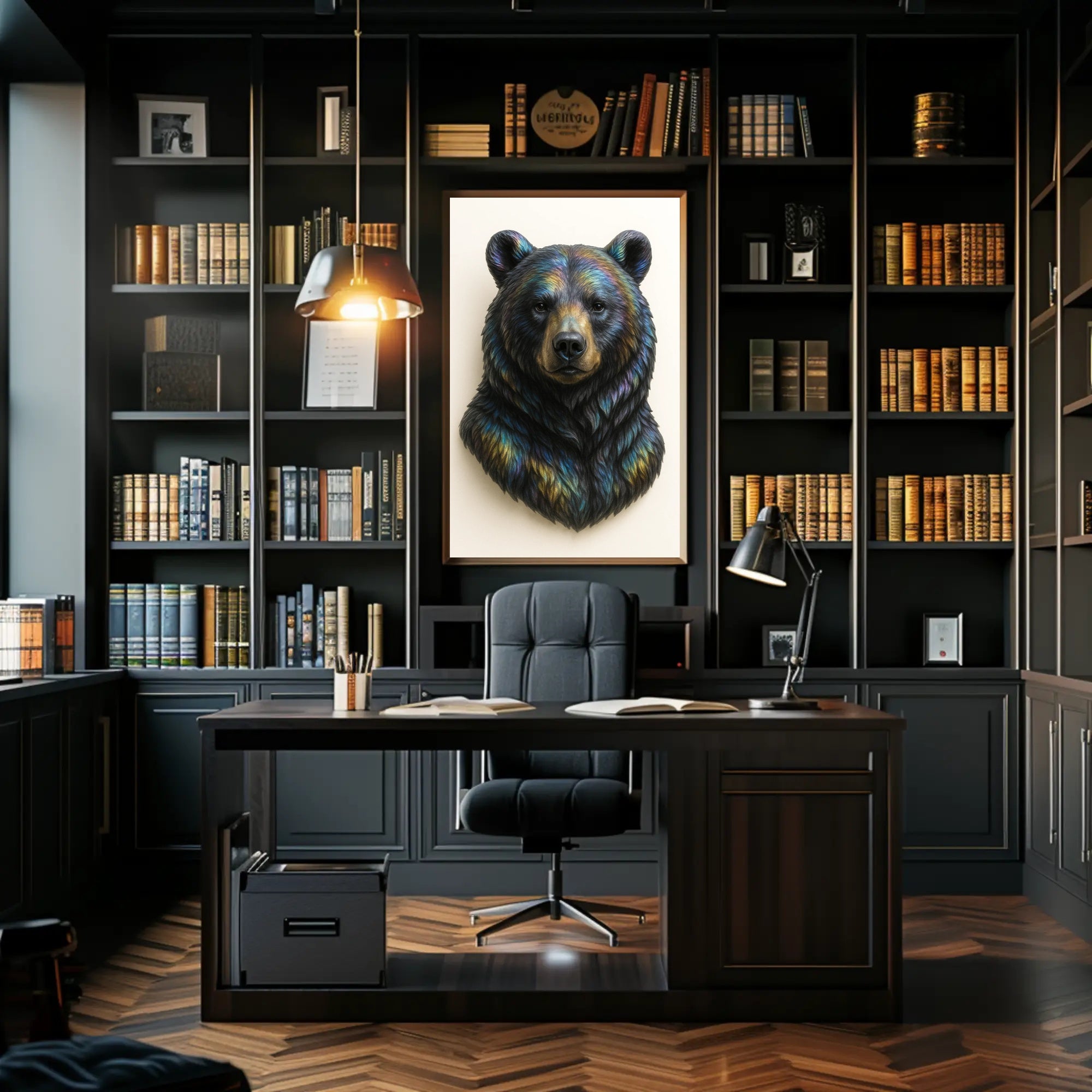 Bear's Face Iridescent Art: Captivating Animal Poster PosterGoat