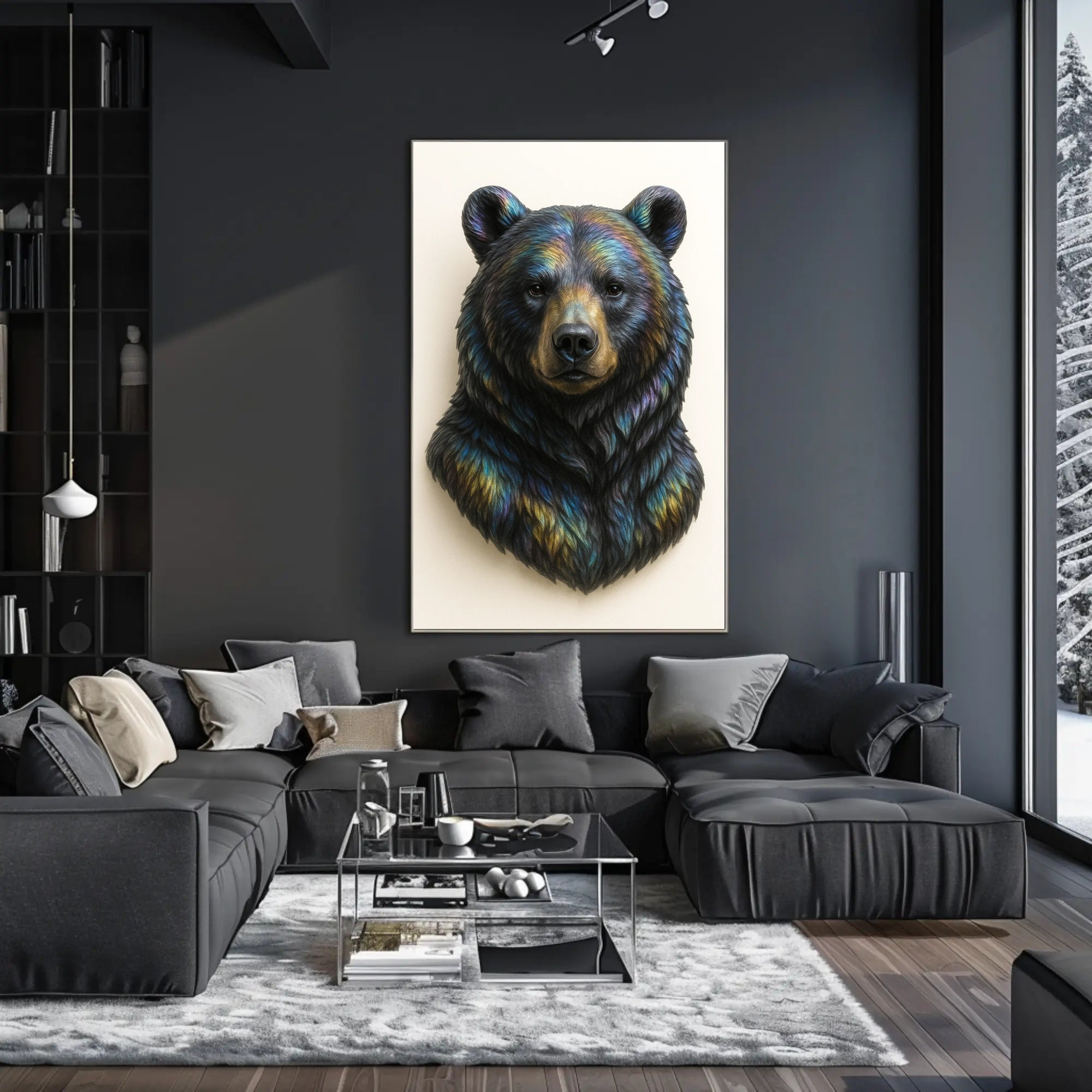 Bear's Face Iridescent Art: Captivating Animal Poster PosterGoat