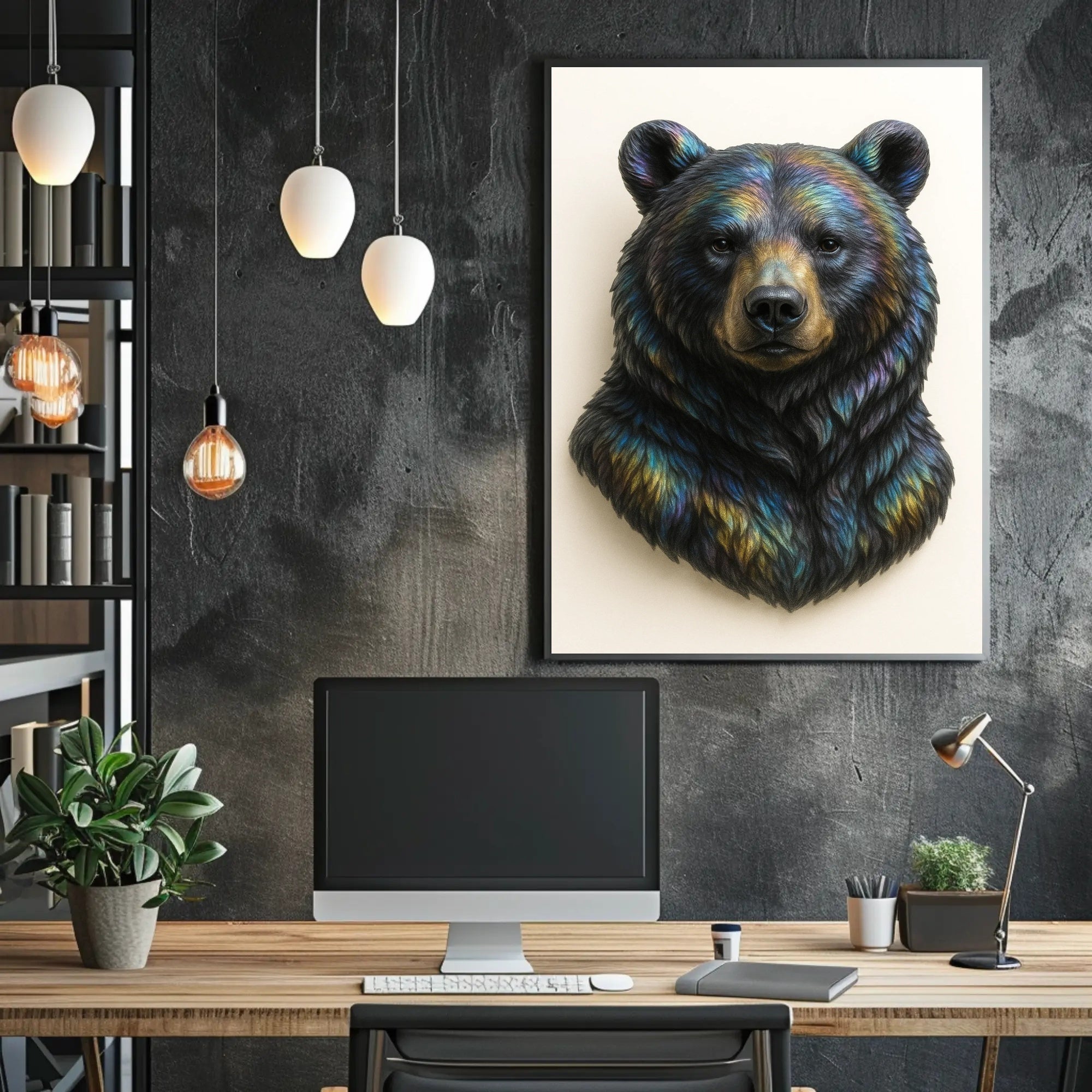 Bear's Face Iridescent Art: Captivating Animal Poster PosterGoat