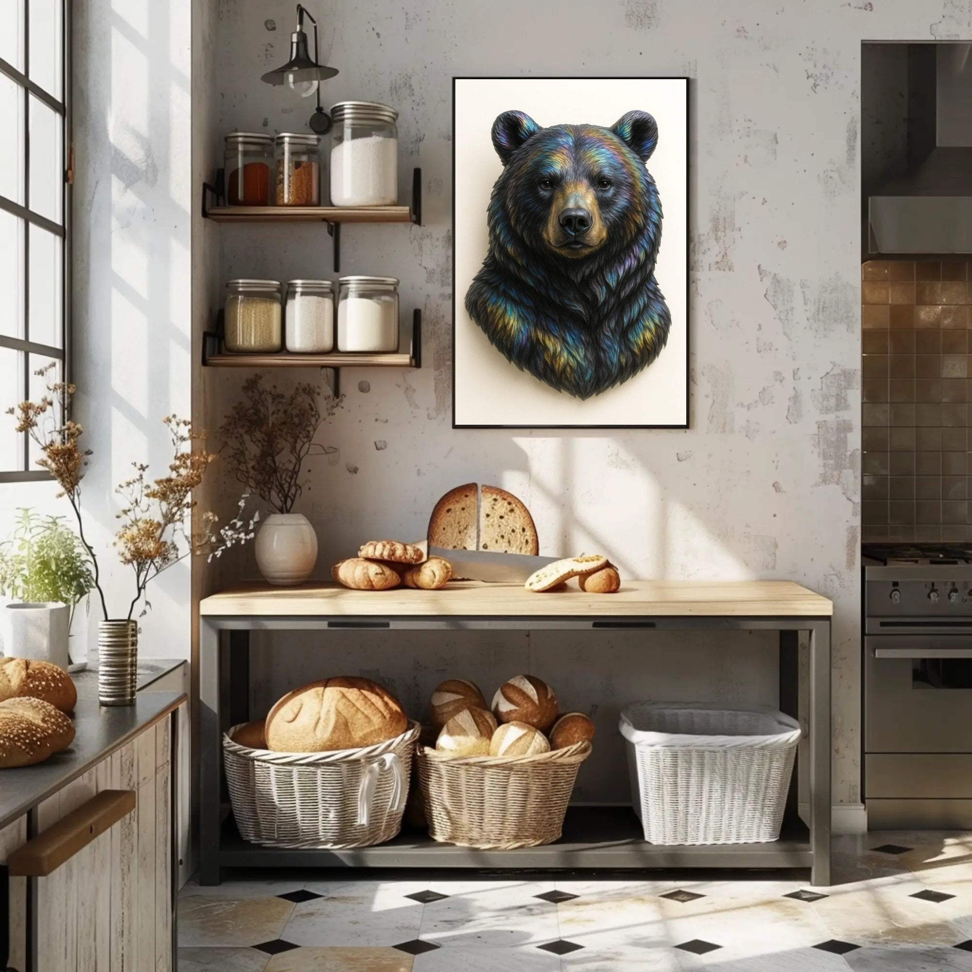 Bear's Face Iridescent Art: Captivating Animal Poster PosterGoat