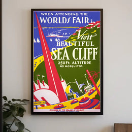 Beautiful Sea Cliff Travel Art Deco World's Fair Poster PosterGoat