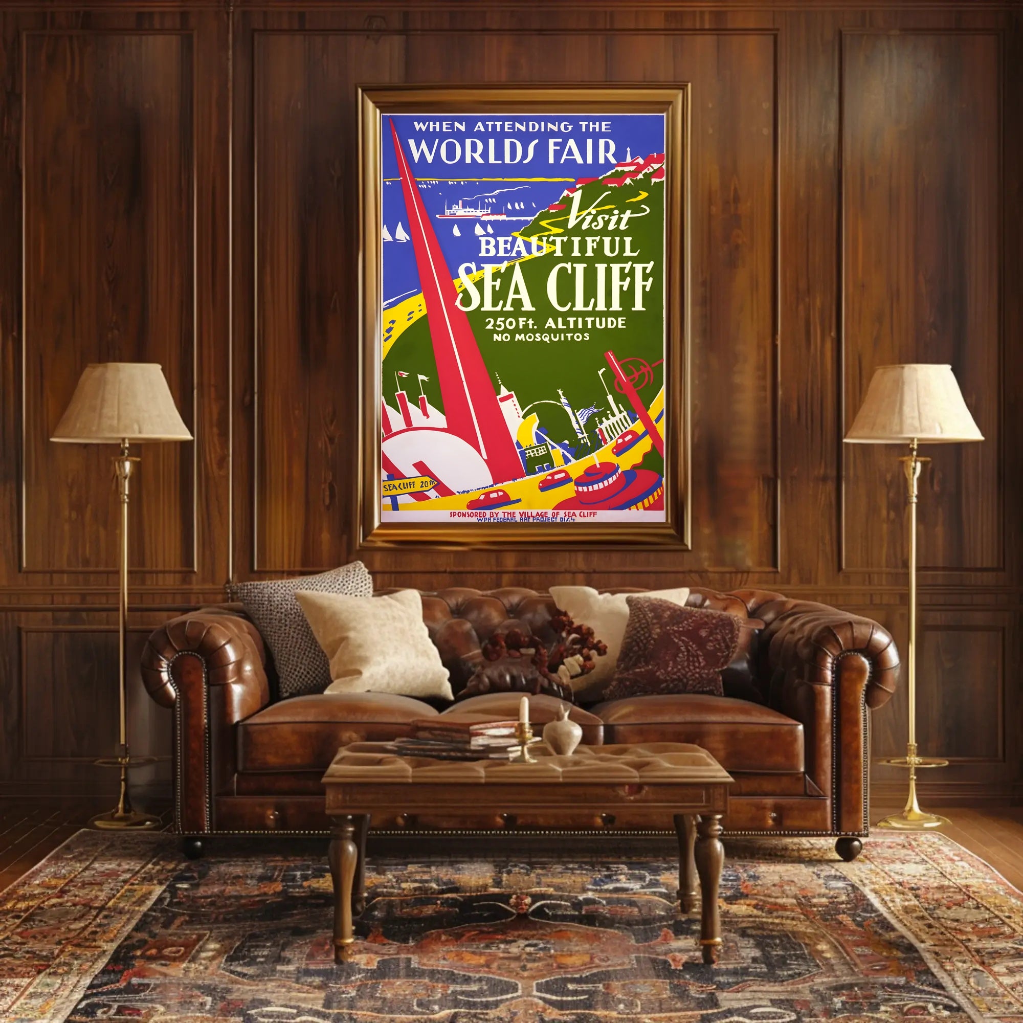 Beautiful Sea Cliff Travel Art Deco World's Fair Poster PosterGoat