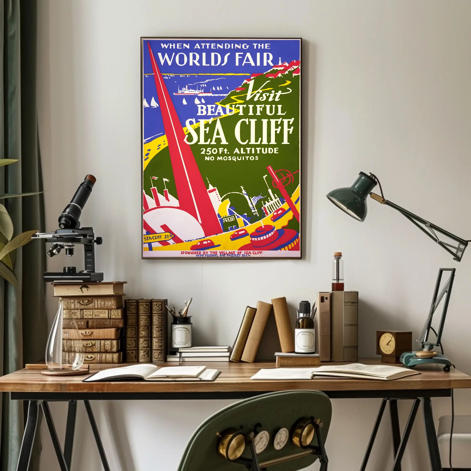 Beautiful Sea Cliff Travel Art Deco World's Fair Poster PosterGoat