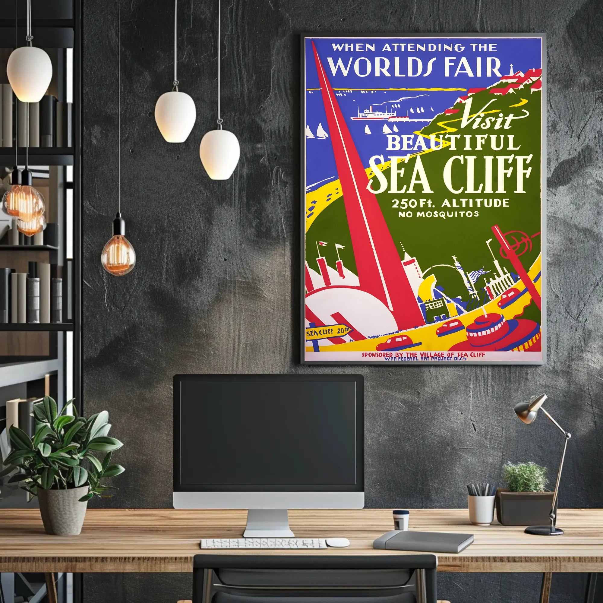 Beautiful Sea Cliff Travel Art Deco World's Fair Poster PosterGoat