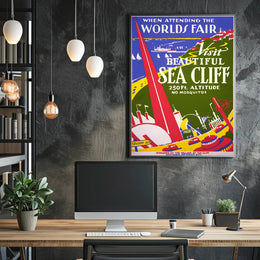 Beautiful Sea Cliff Travel Art Deco World's Fair Poster PosterGoat