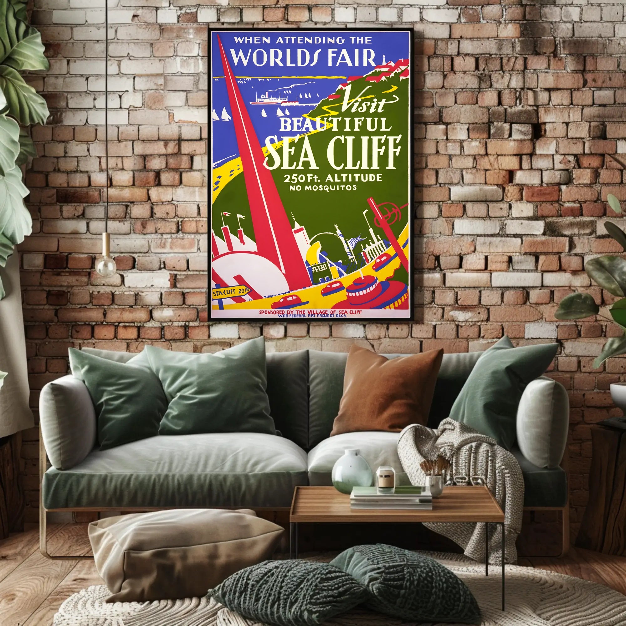 Beautiful Sea Cliff Travel Art Deco World's Fair Poster PosterGoat