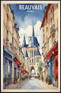 Beauvais Street Scene: Charming French Urban or Cityscape Poster PosterGoat