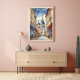 Beauvais Street Scene: Charming French Urban or Cityscape Poster PosterGoat