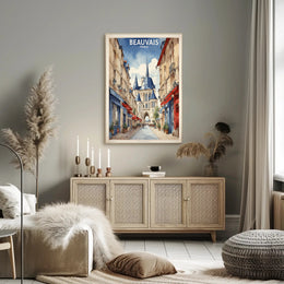 Beauvais Street Scene: Charming French Urban or Cityscape Poster PosterGoat