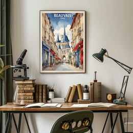 Beauvais Street Scene: Charming French Urban or Cityscape Poster PosterGoat