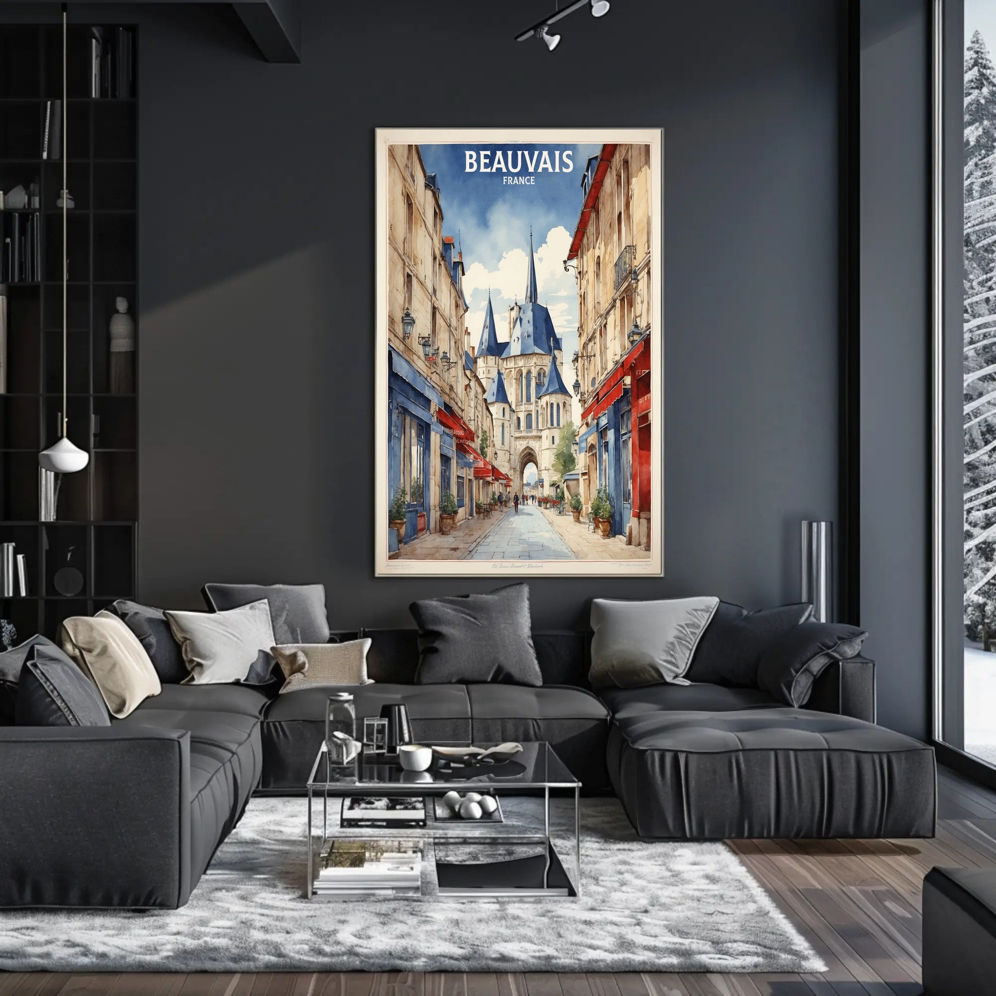 Beauvais Street Scene: Charming French Urban or Cityscape Poster PosterGoat