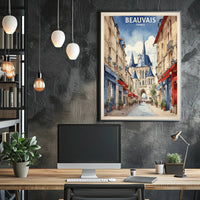 Beauvais Street Scene: Charming French Urban or Cityscape Poster PosterGoat