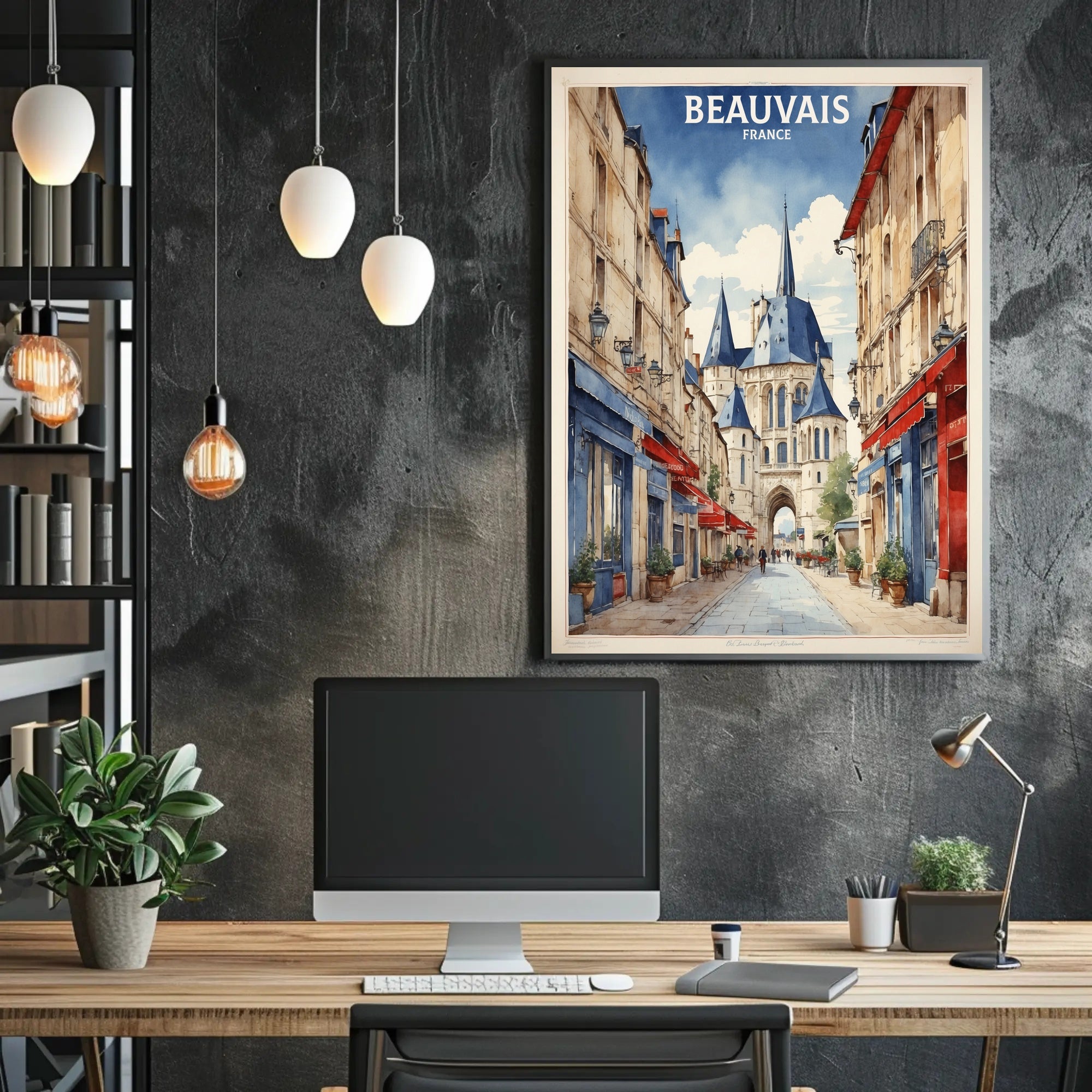 Beauvais Street Scene: Charming French Urban or Cityscape Poster PosterGoat