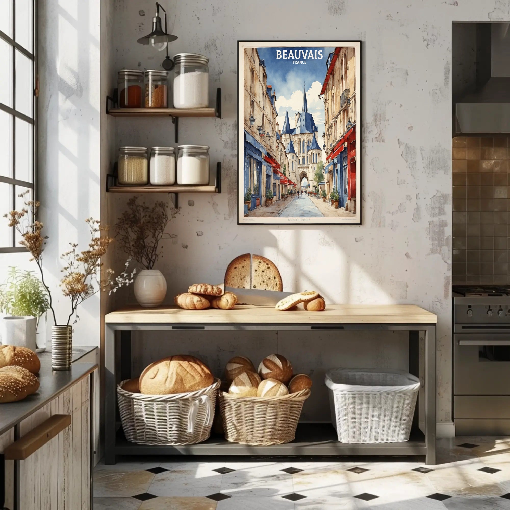 Beauvais Street Scene: Charming French Urban or Cityscape Poster PosterGoat