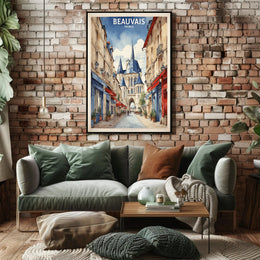 Beauvais Street Scene: Charming French Urban or Cityscape Poster PosterGoat