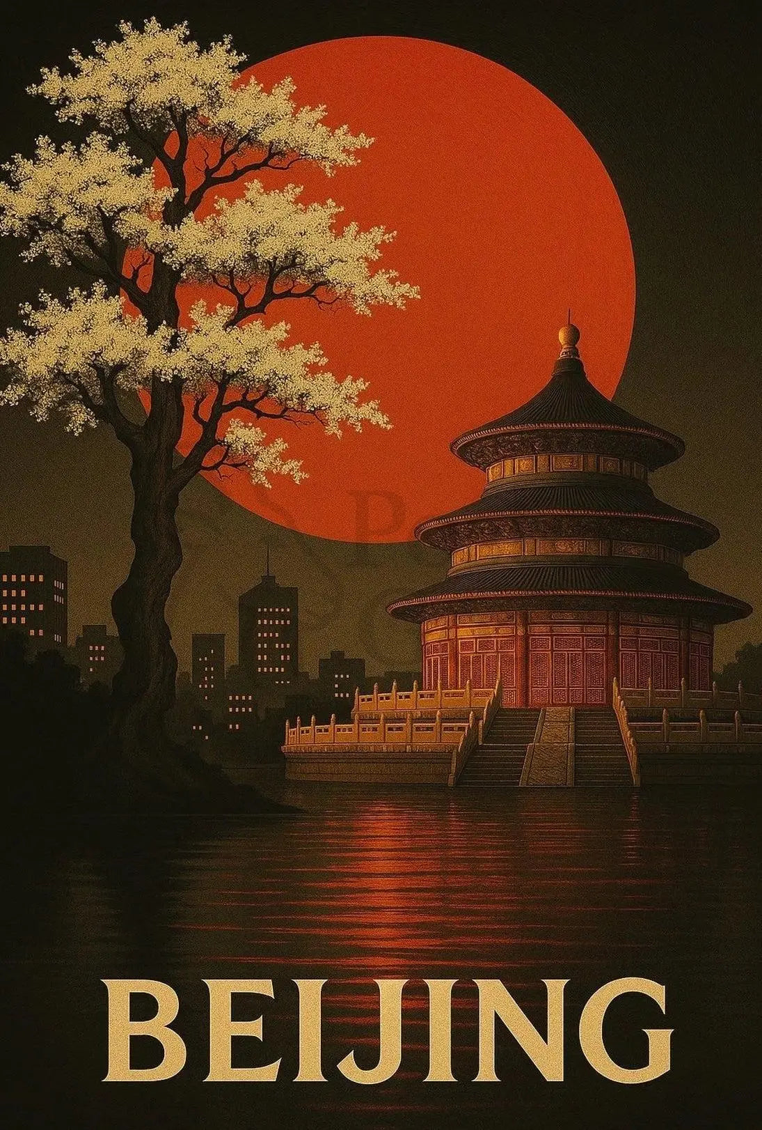 Beijing Temple Art Deco Travel Poster PosterGoat