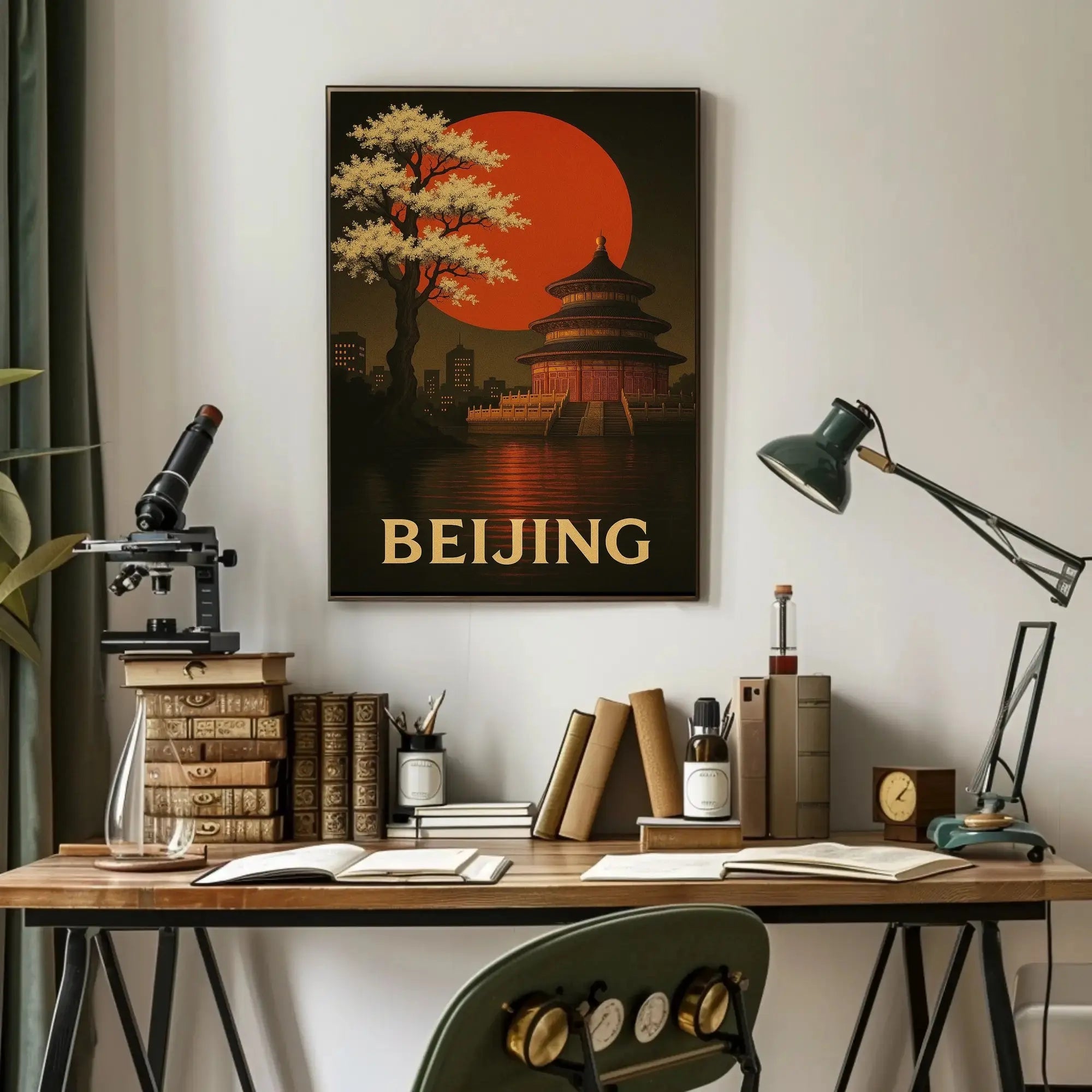 Beijing Temple Art Deco Travel Poster PosterGoat