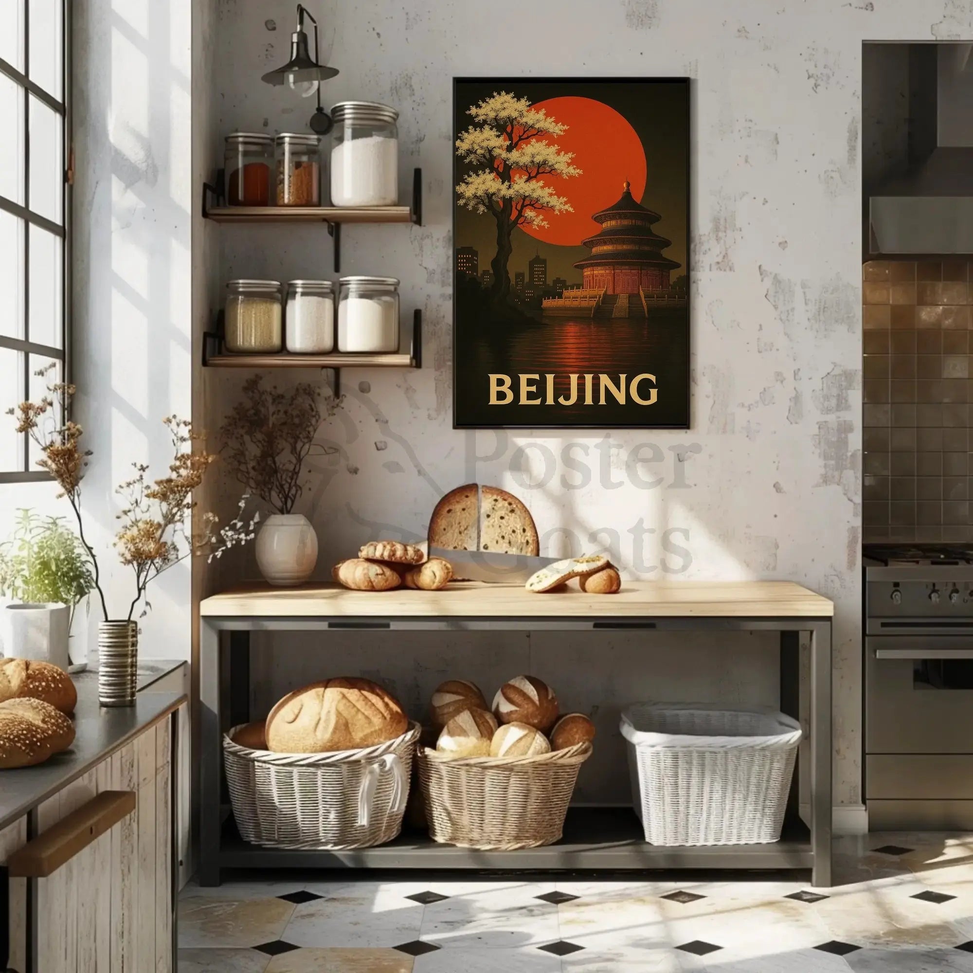 Beijing Temple Art Deco Travel Poster PosterGoat