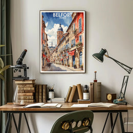 Belfort France Charming Street Scene Travel Poster PosterGoat