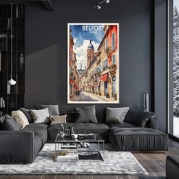 Belfort France Charming Street Scene Travel Poster PosterGoat