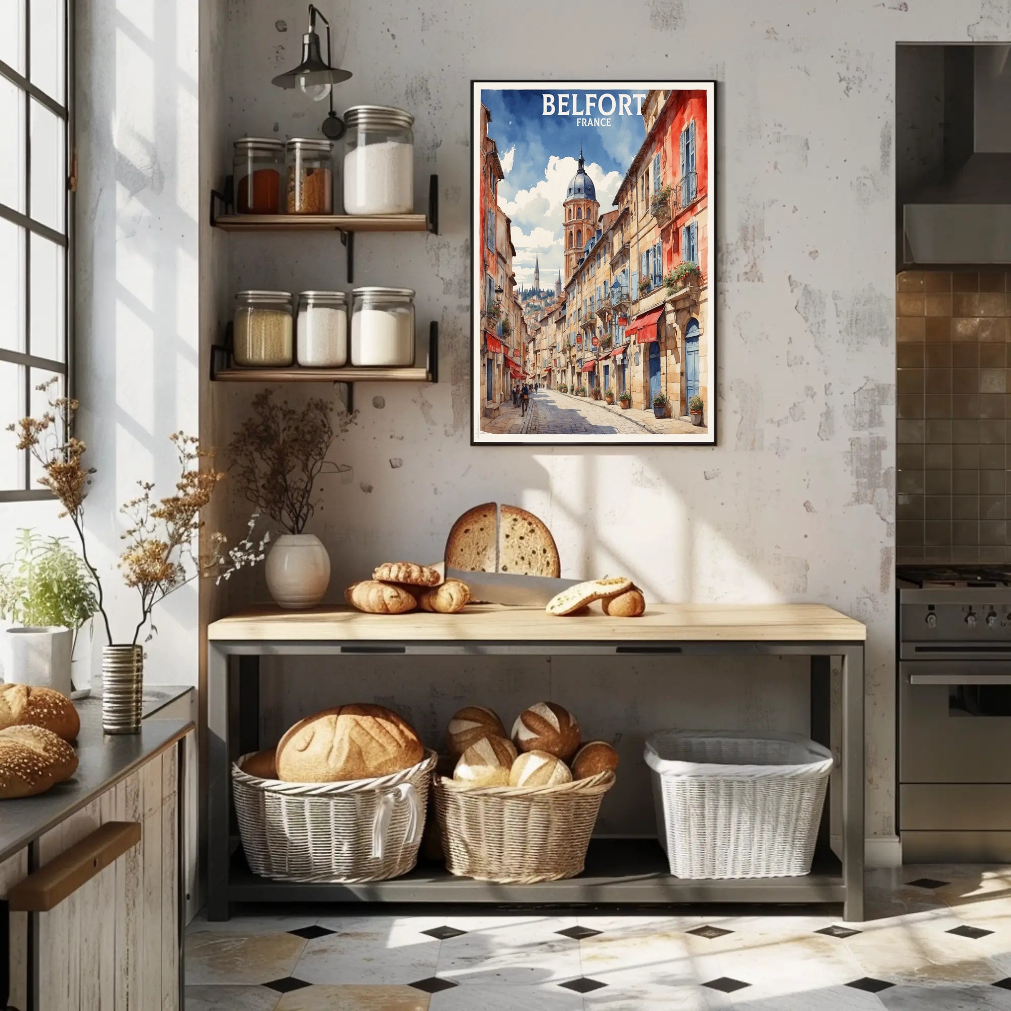 Belfort France Charming Street Scene Travel Poster PosterGoat