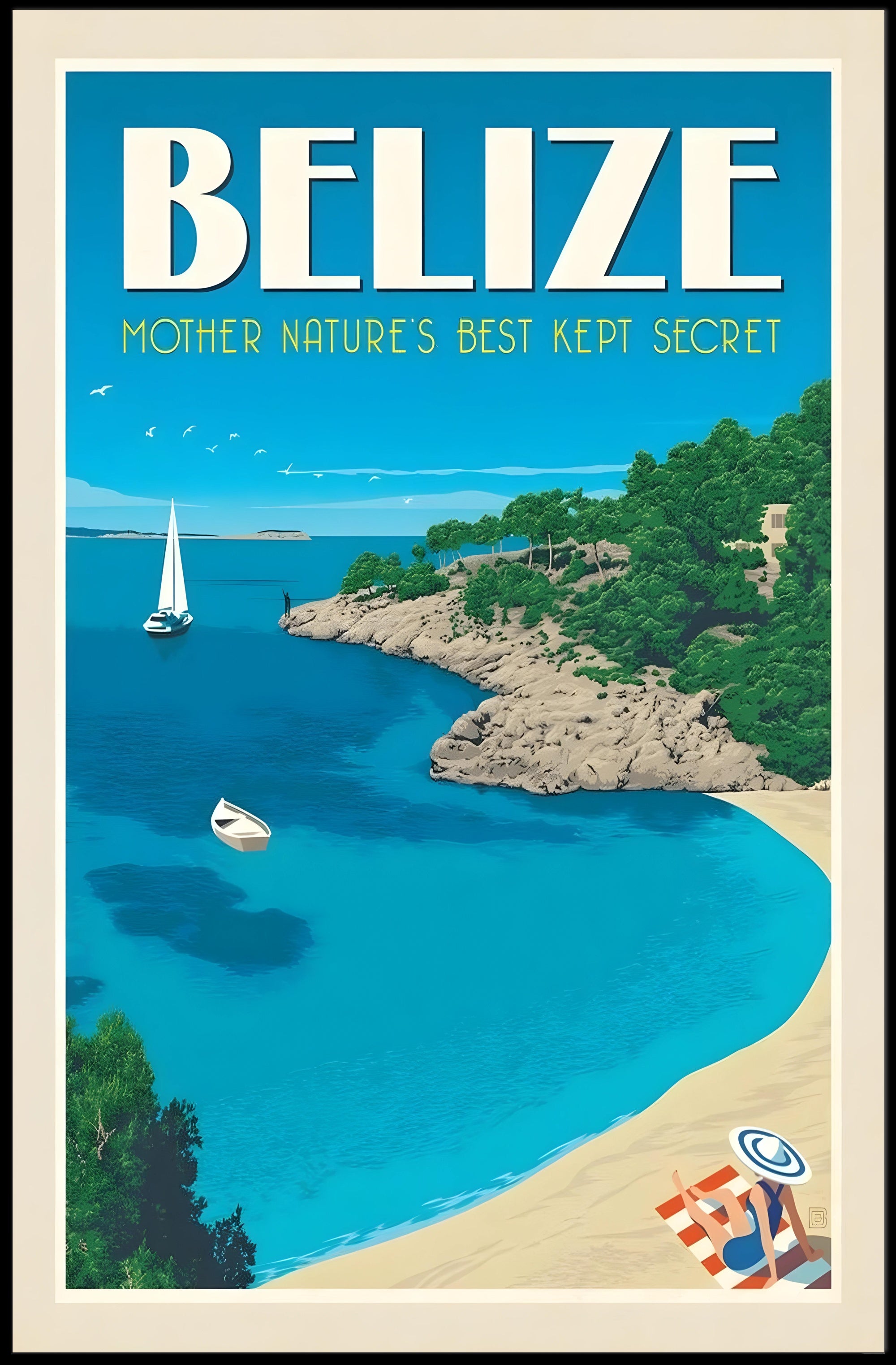 Belize Beach Serenity Vintage Travel Poster PosterGoat