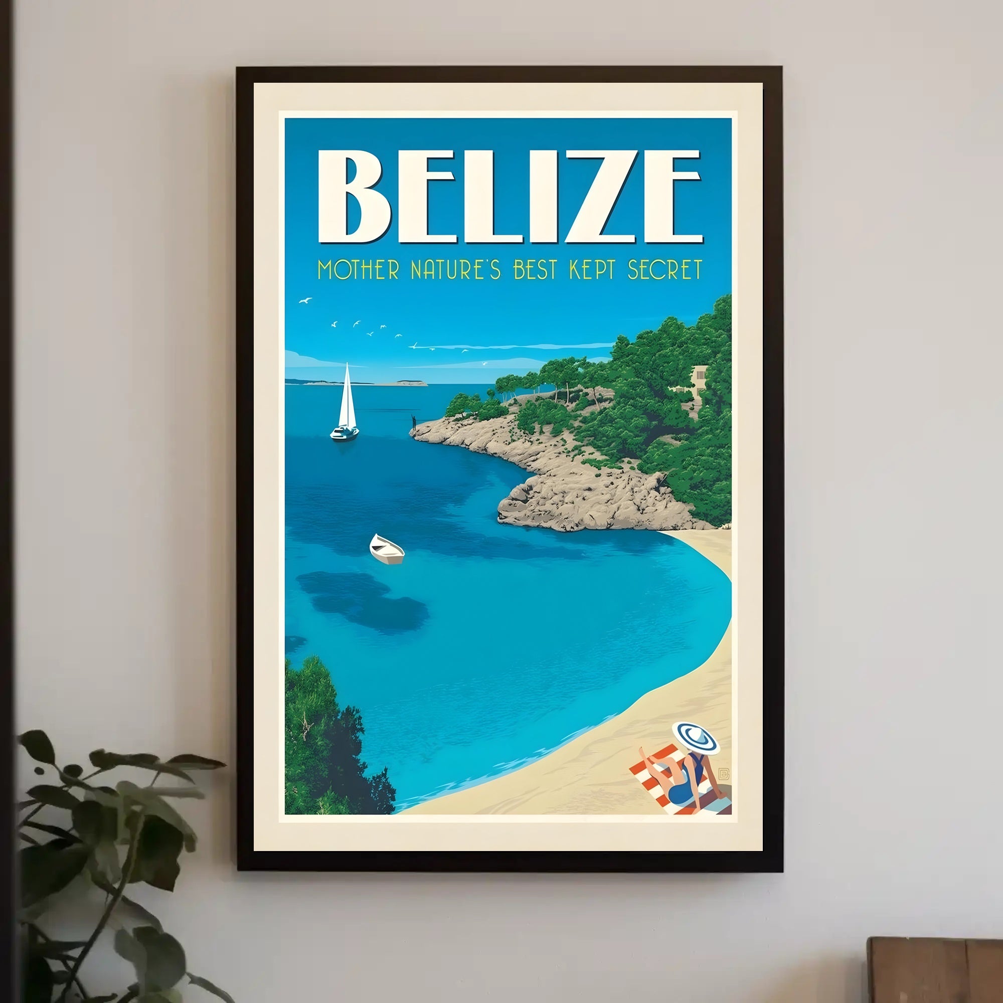 Belize Beach Serenity Vintage Travel Poster PosterGoat