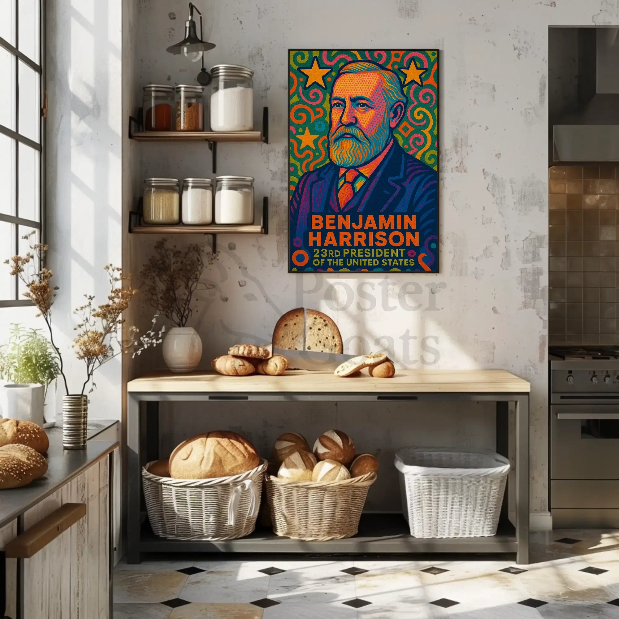 Benjamin Harrison Pop Art Presidential Poster PosterGoat