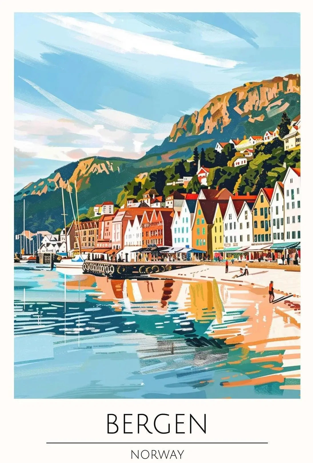 Bergen Coastal View Travel Poster PosterGoat