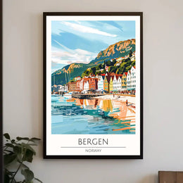 Bergen Coastal View Travel Poster PosterGoat