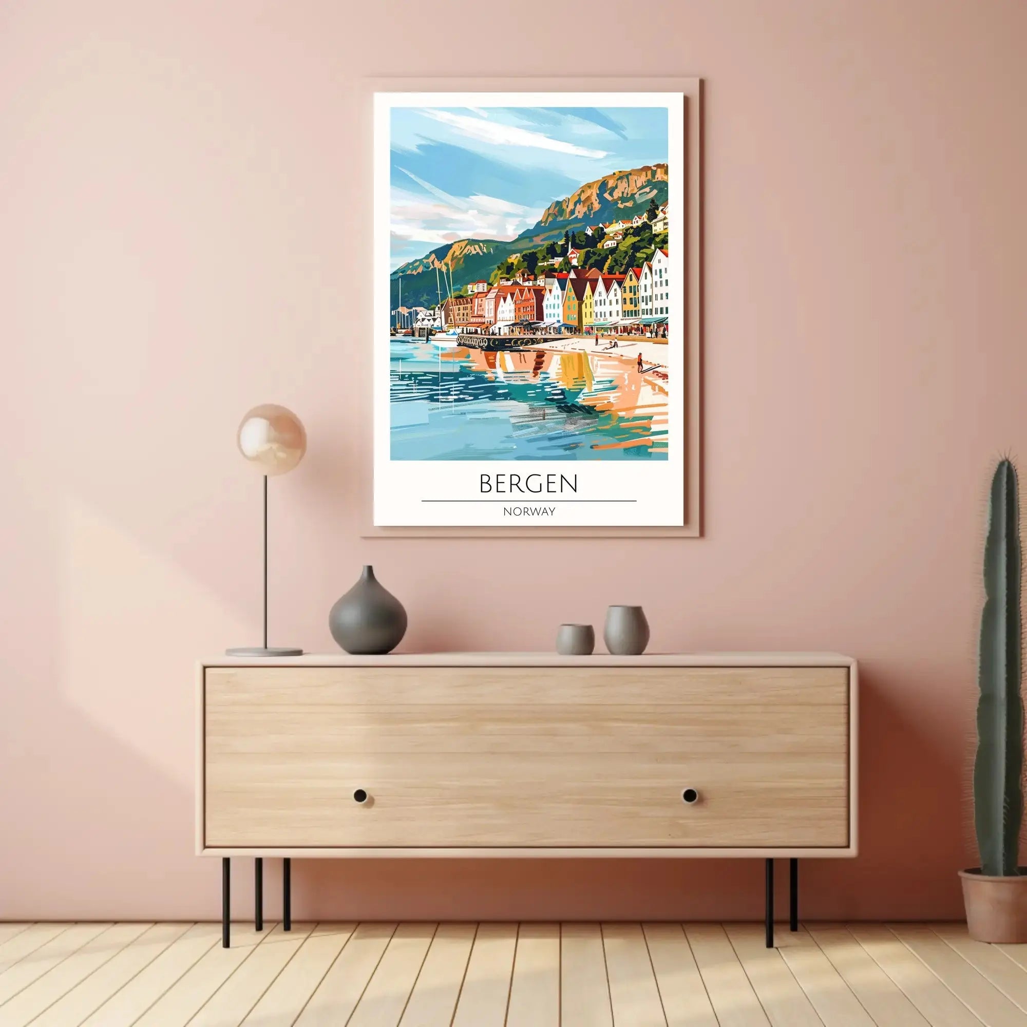 Bergen Coastal View Travel Poster PosterGoat
