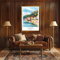 Bergen Coastal View Travel Poster PosterGoat