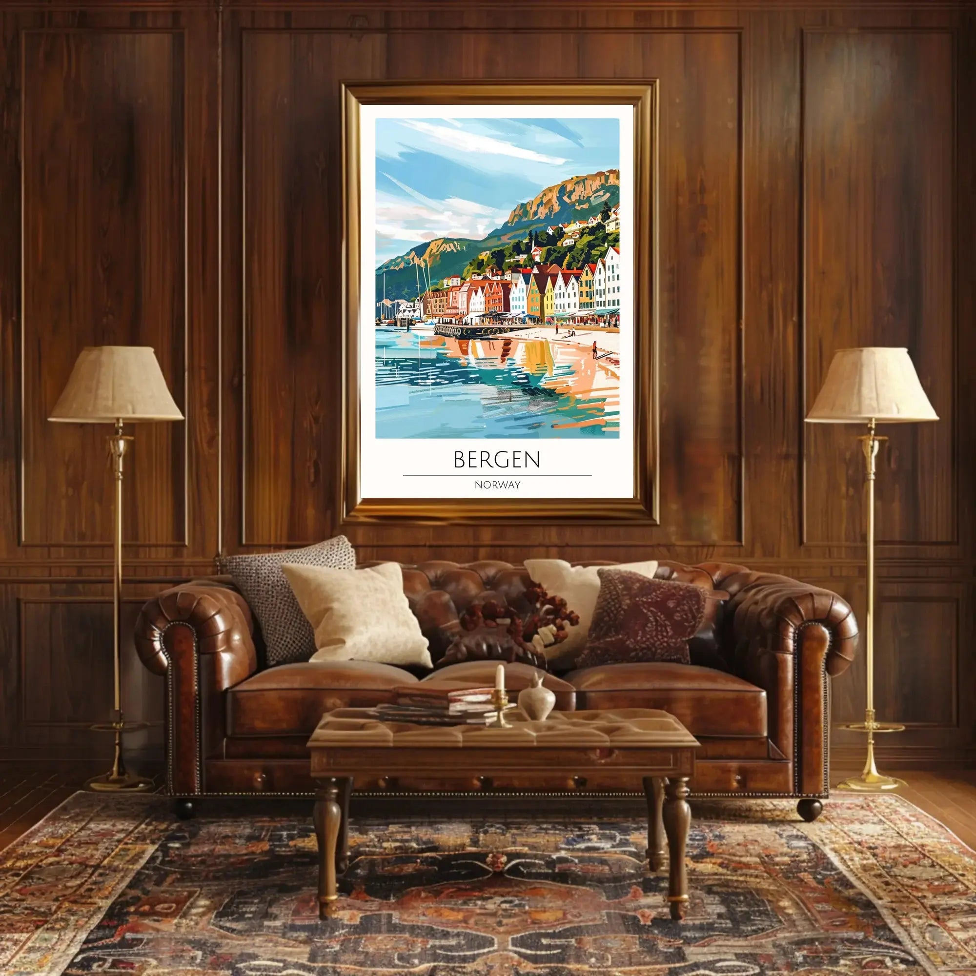 Bergen Coastal View Travel Poster PosterGoat