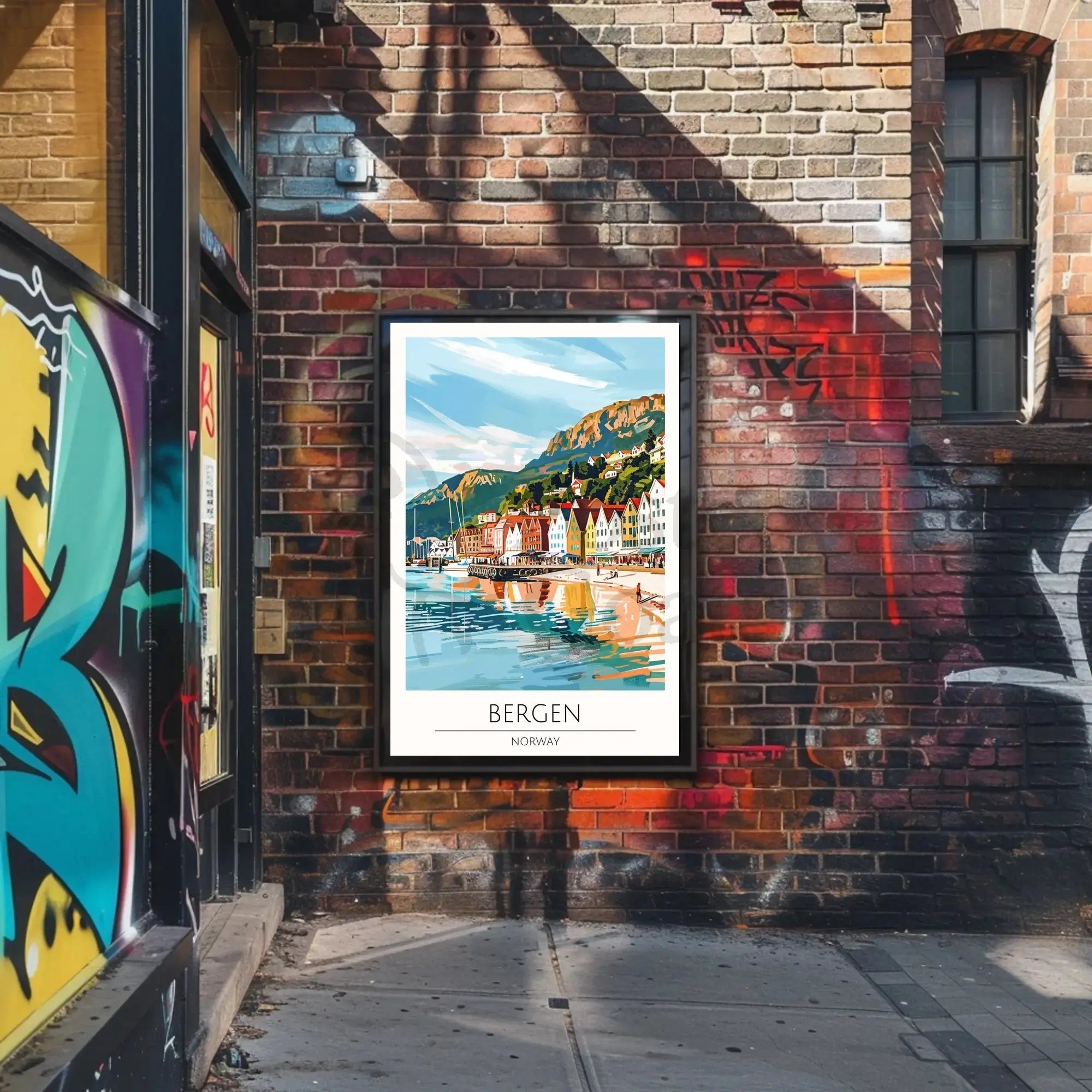 Bergen Coastal View Travel Poster PosterGoat